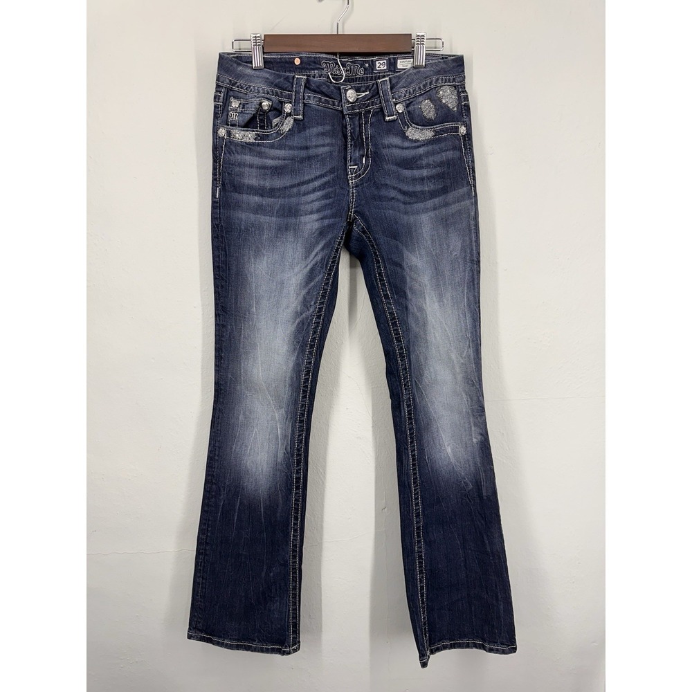 Miss Me Rhinestone Boot Jeans Women's Size 29x32 Dark Wash Stretch Denim